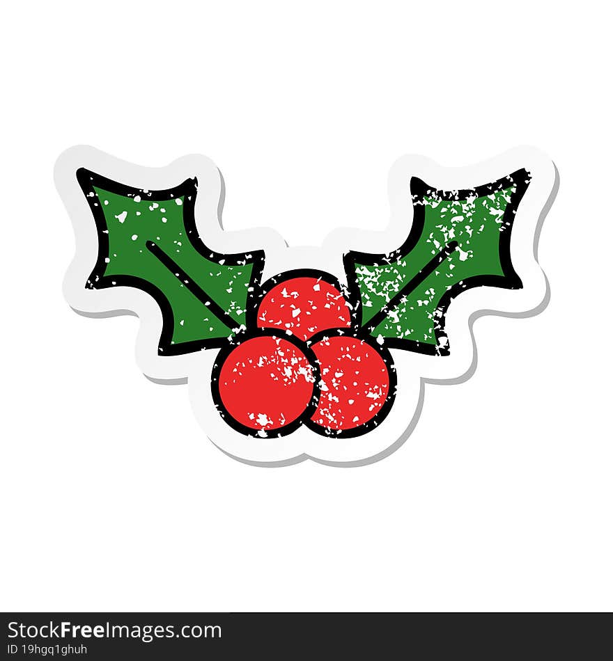 Distressed Sticker Of A Cute Cartoon Christmas Holly