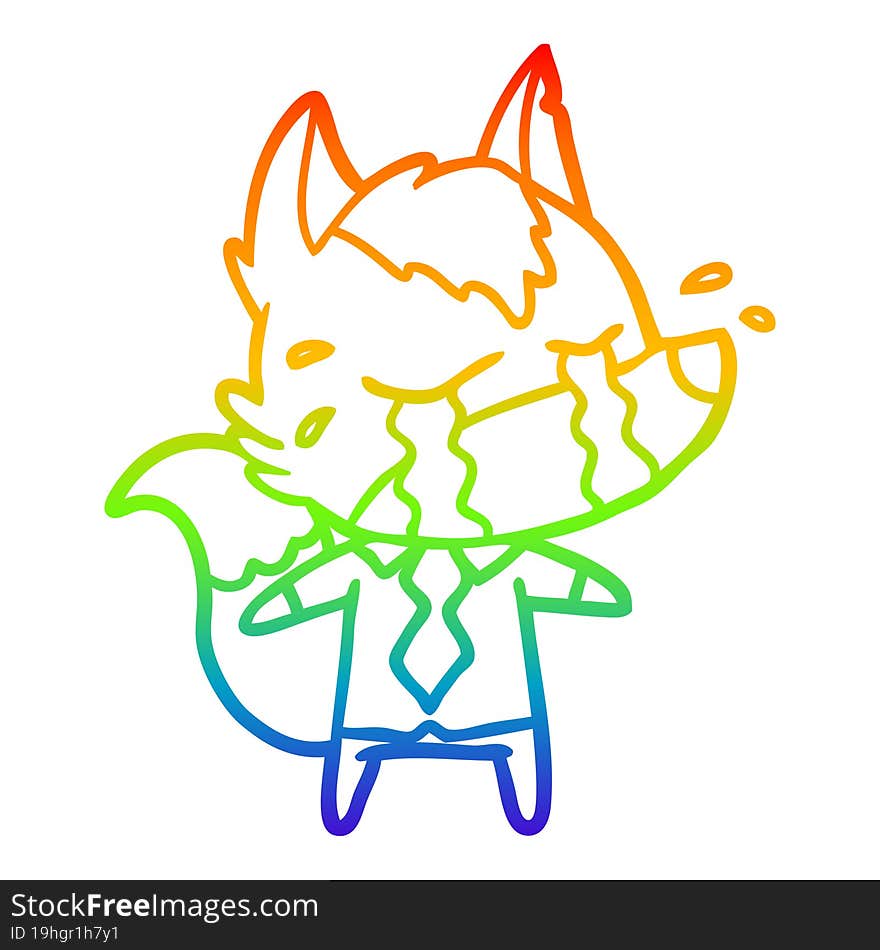 Rainbow Gradient Line Drawing Cartoon Crying Wolf Wearing Work Clothes