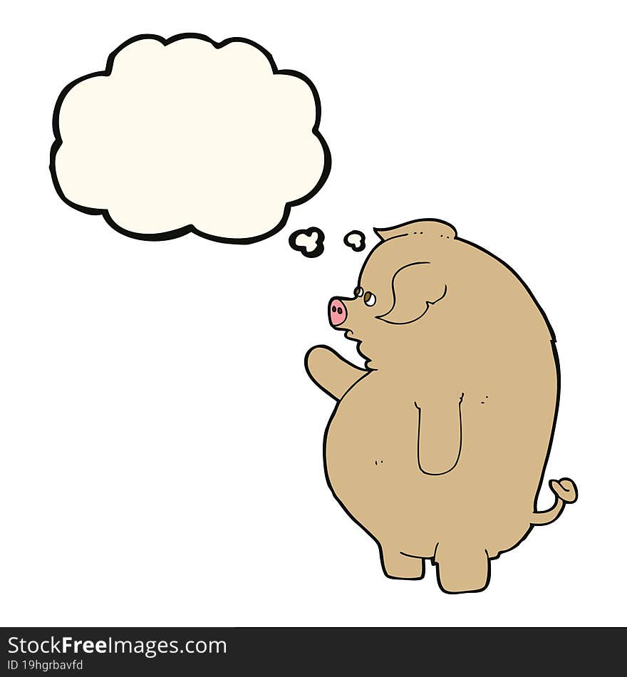 Cartoon Fat Pig With Thought Bubble