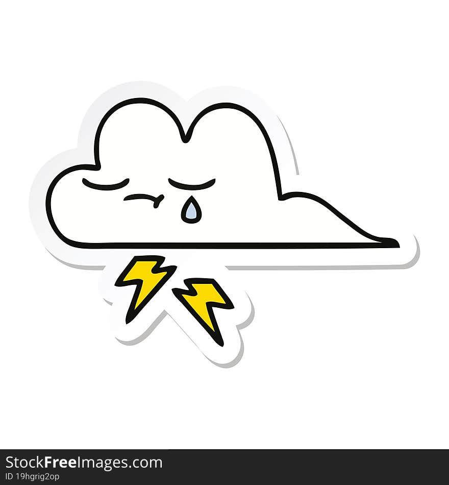 Sticker Of A Cute Cartoon Thunder Cloud