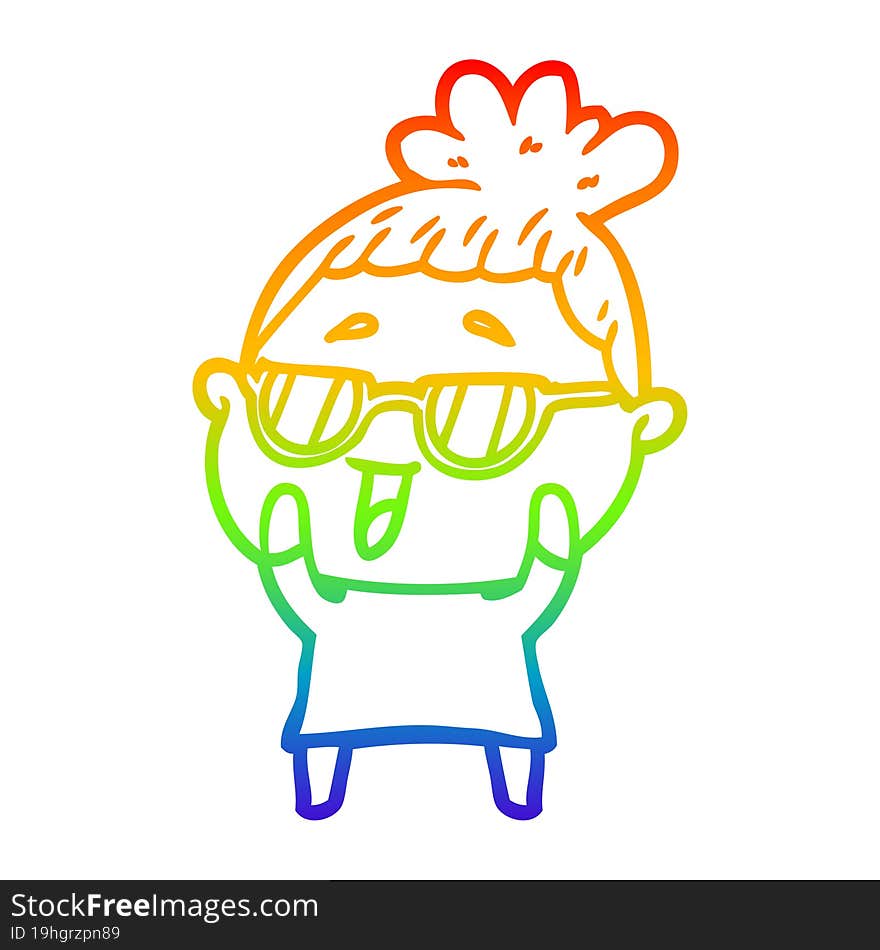 rainbow gradient line drawing cartoon happy woman wearing spectacles