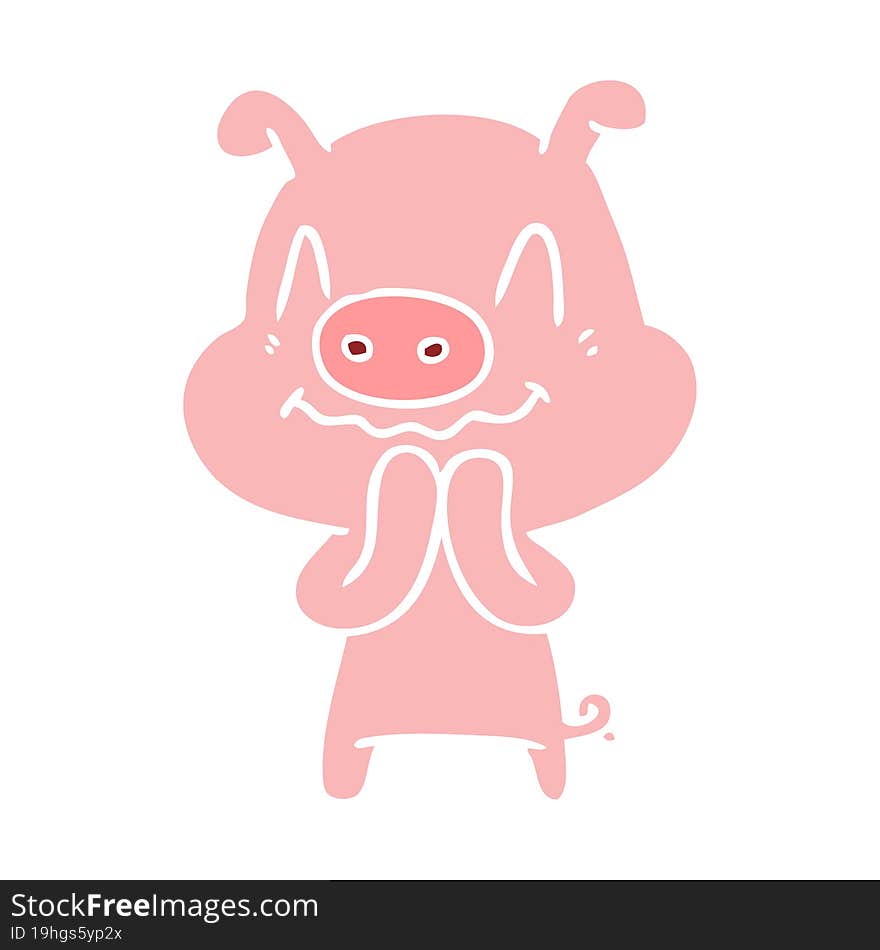 nervous flat color style cartoon pig