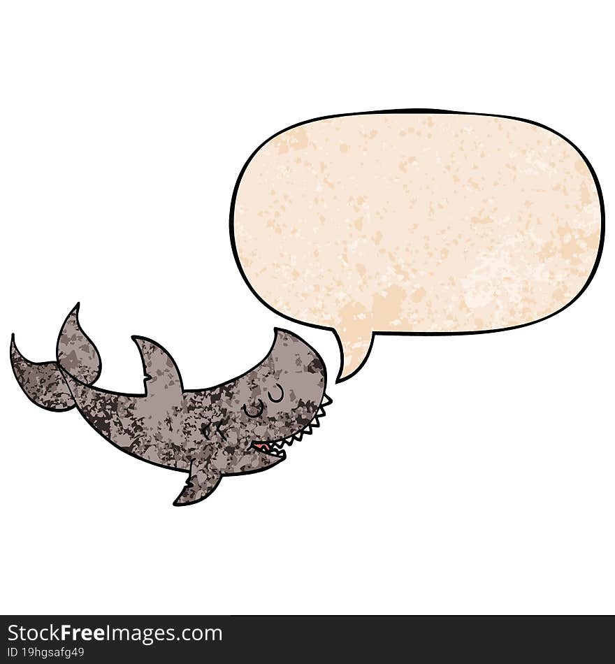 cartoon shark and speech bubble in retro texture style