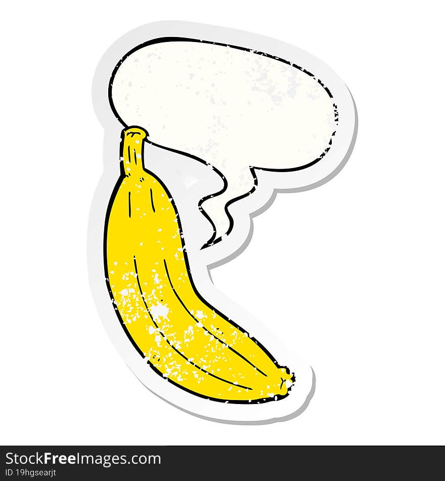 cartoon banana and speech bubble distressed sticker