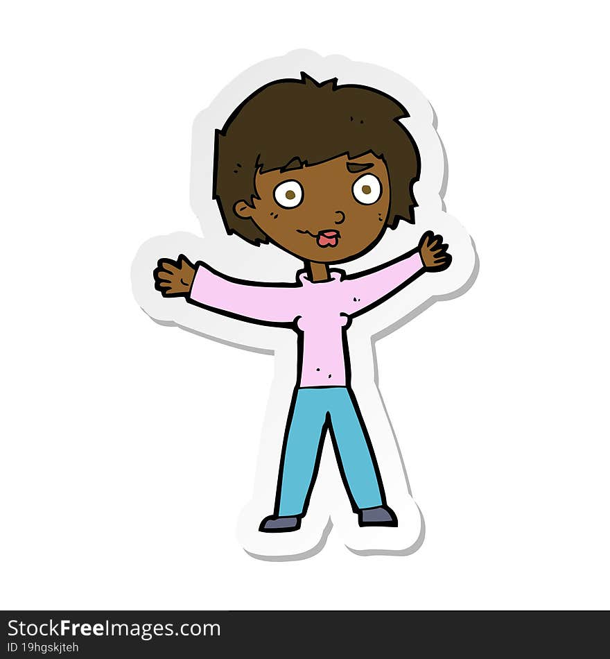 sticker of a cartoon woman waving arms