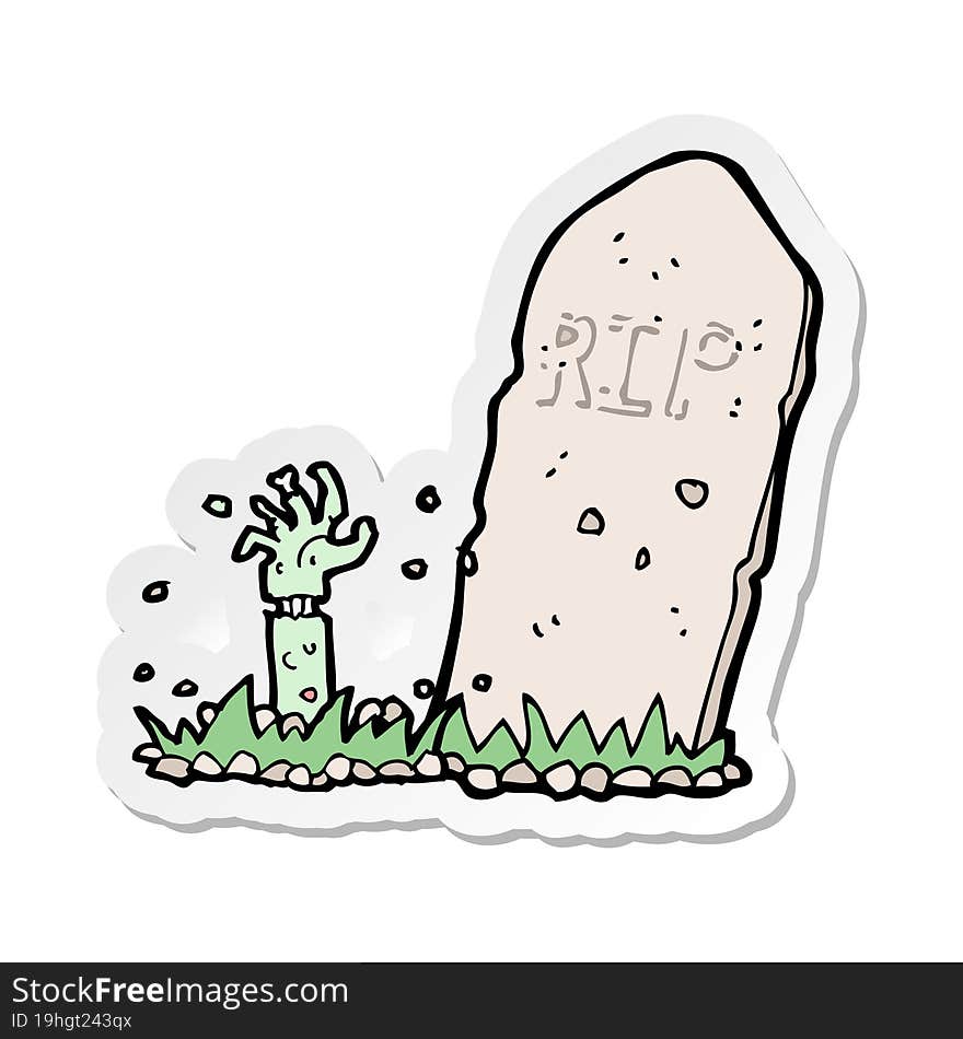 sticker of a cartoon zombie rising from grave