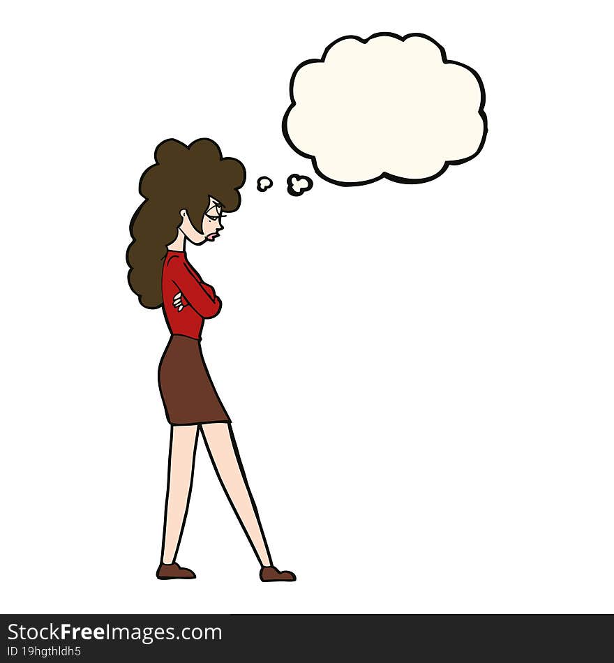 cartoon annoyed woman with thought bubble