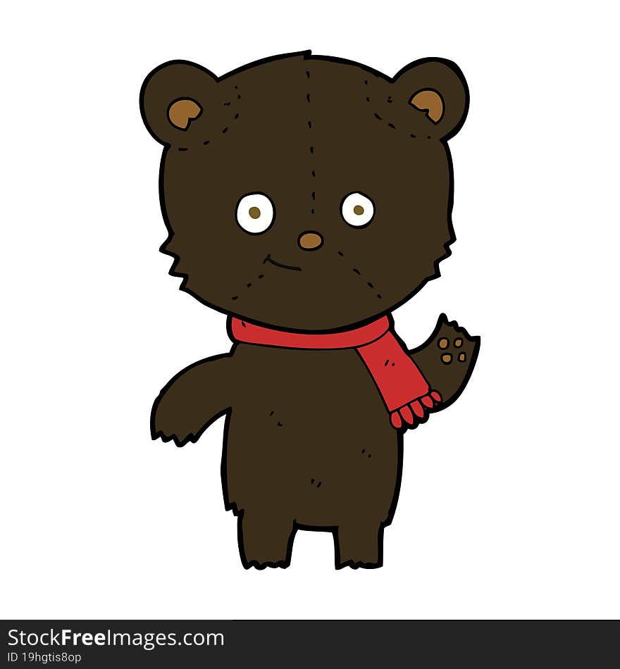 cartoon black bear waving