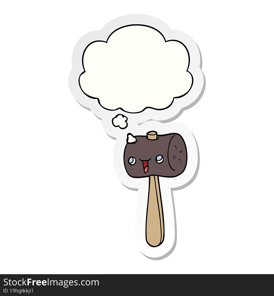 Cartoon Mallet And Thought Bubble As A Printed Sticker