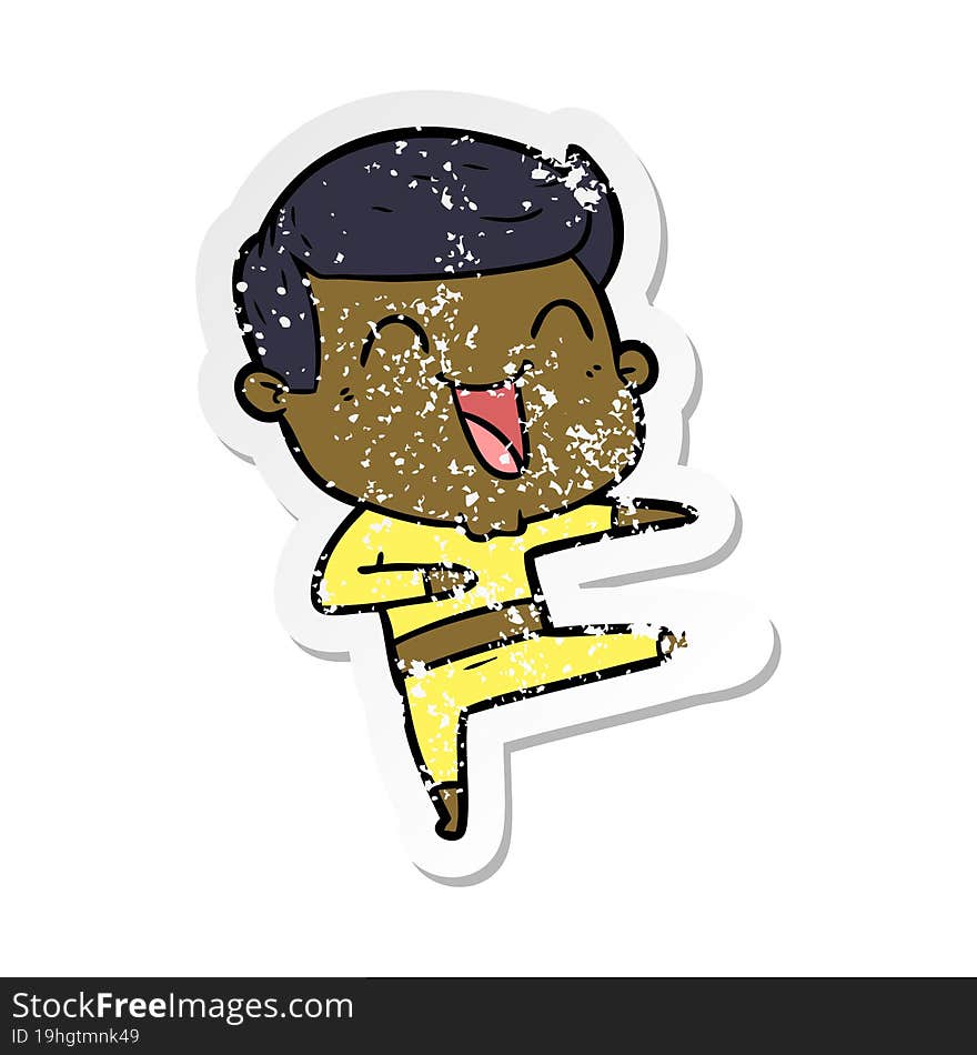 Distressed Sticker Of A Cartoon Man Laughing