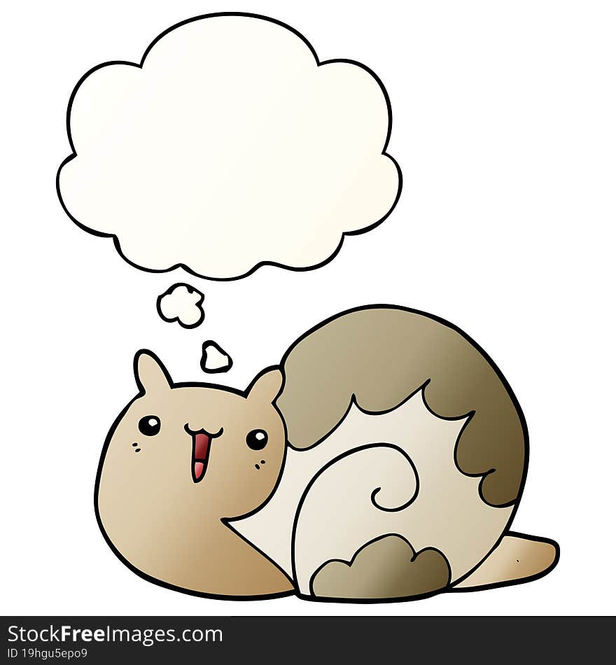 cute cartoon snail and thought bubble in smooth gradient style