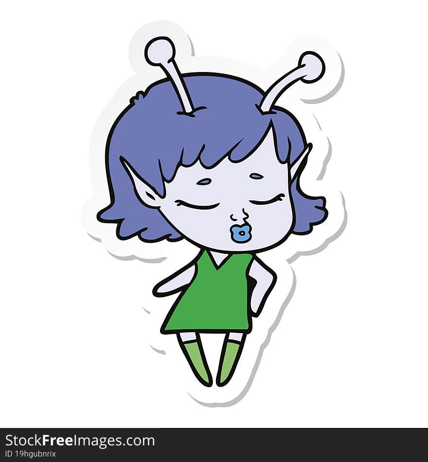 Sticker Of A Cute Alien Girl Cartoon