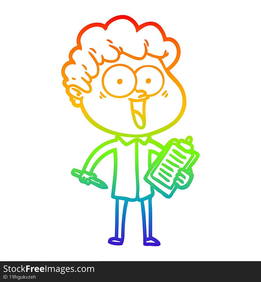 Rainbow Gradient Line Drawing Cartoon Happy Man