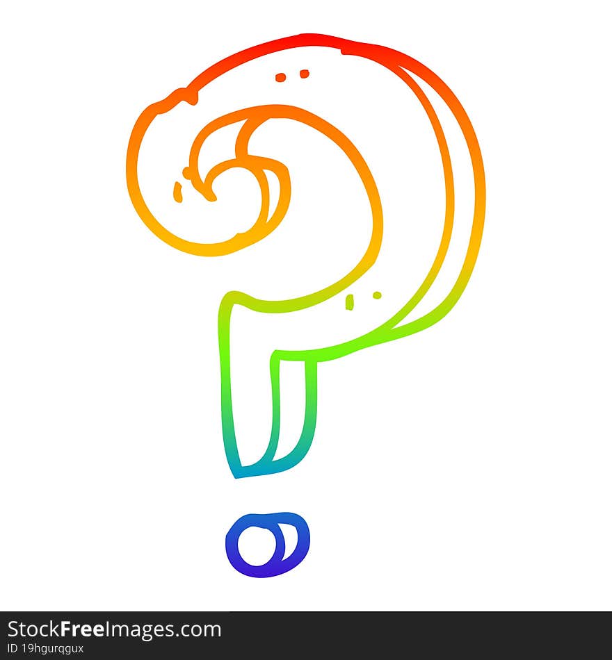 Rainbow Gradient Line Drawing Cartoon Question Mark