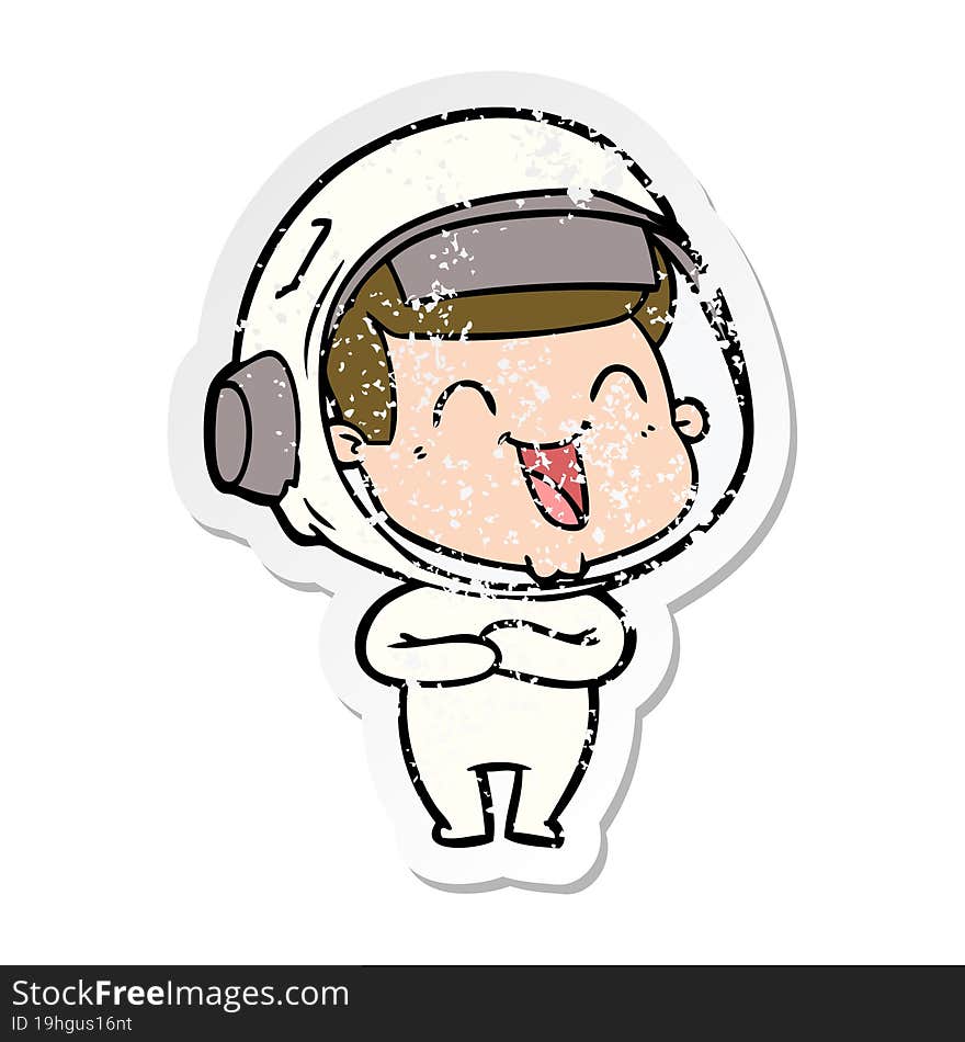 Distressed Sticker Of A Happy Cartoon Astronaut