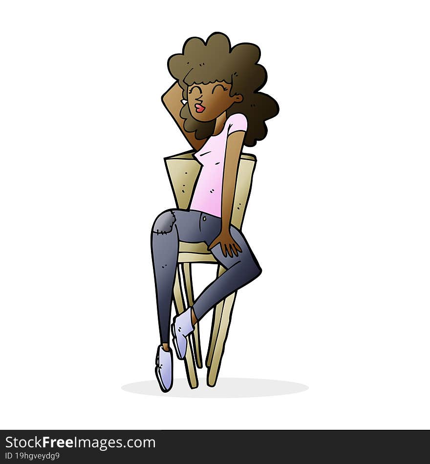 cartoon woman posing on chair