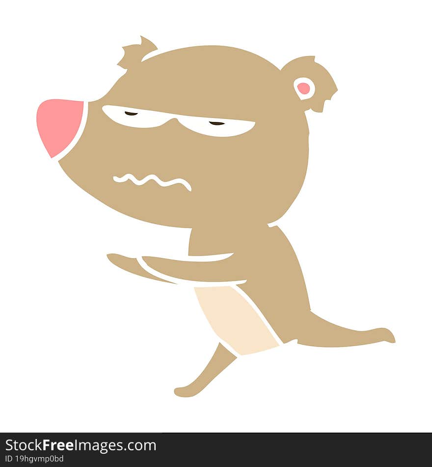 angry bear flat color style cartoon running