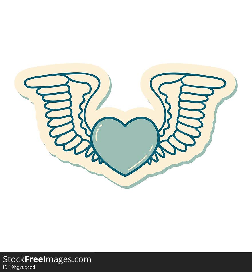 Tattoo Style Sticker Of A Heart With Wings