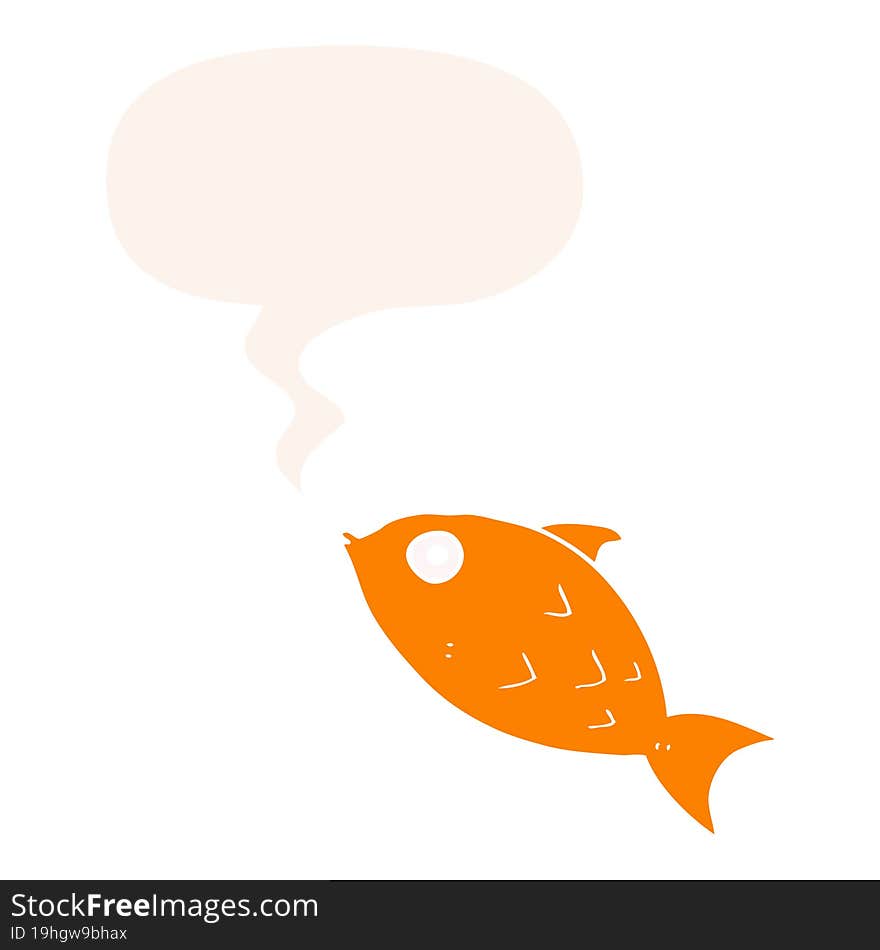 cartoon fish and speech bubble in retro style