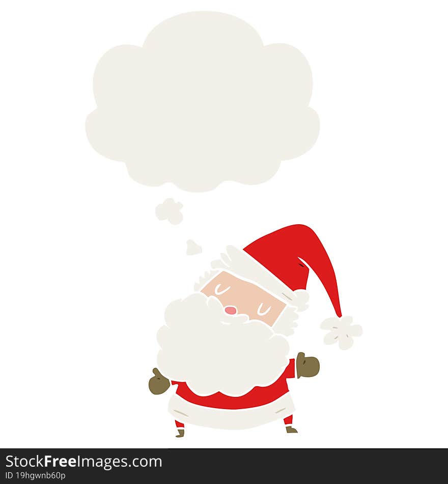 cartoon santa claus and thought bubble in retro style