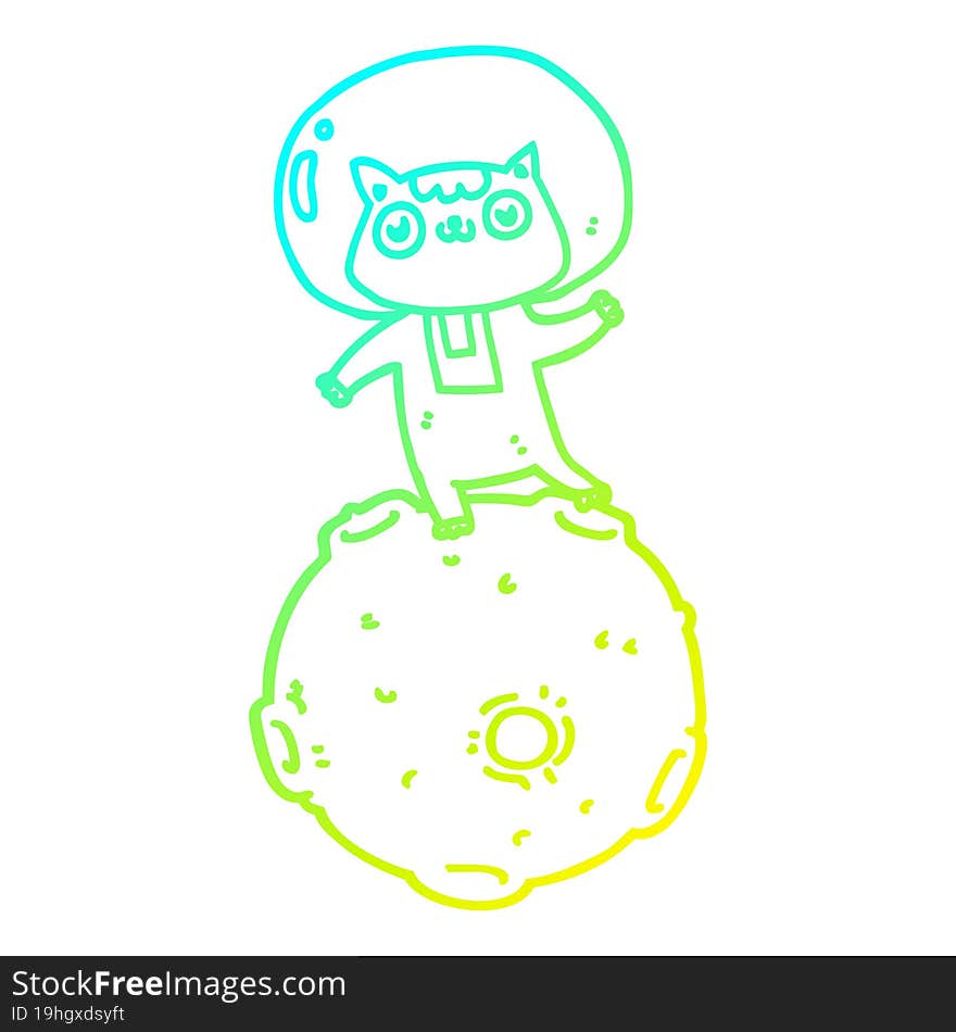 cold gradient line drawing cute cartoon astronaut cat