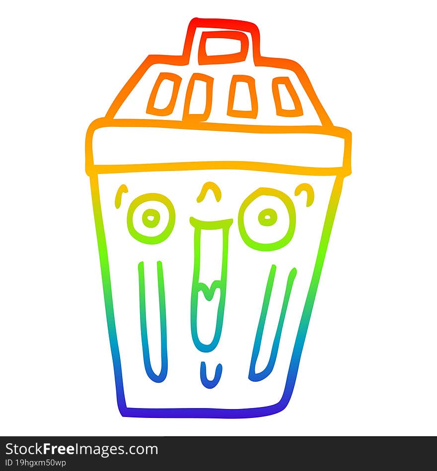 rainbow gradient line drawing of a cartoon waste bin