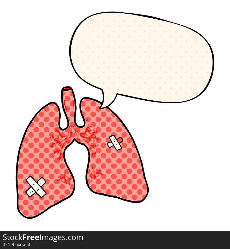 cartoon lungs and speech bubble in comic book style