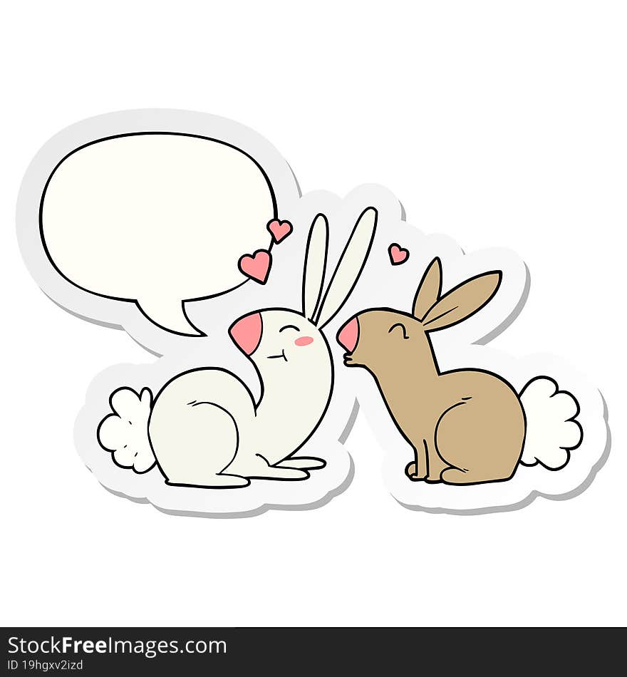 Cartoon Rabbits In Love And Speech Bubble Sticker