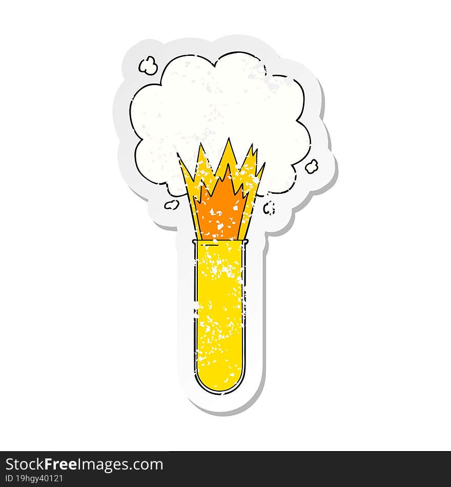 distressed sticker of a cartoon exploding chemicals in test tube