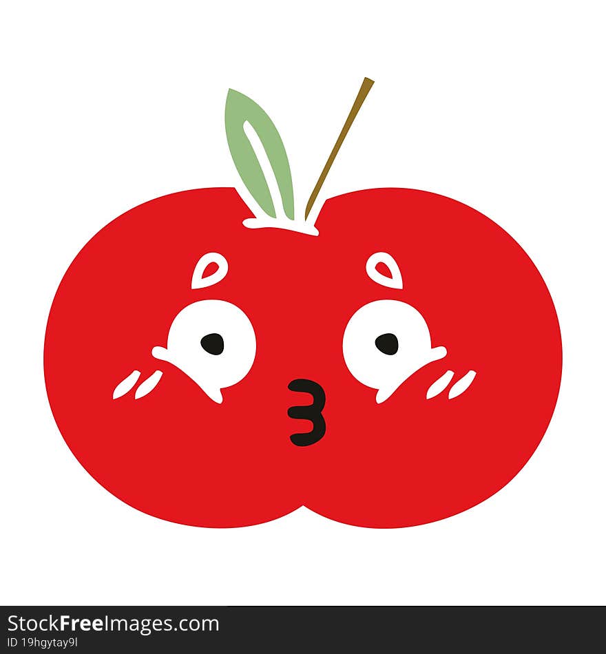 flat color retro cartoon red apple