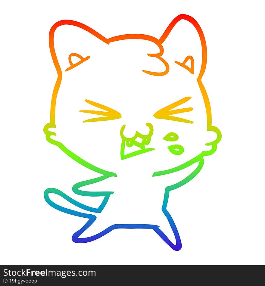 rainbow gradient line drawing cartoon cat hissing