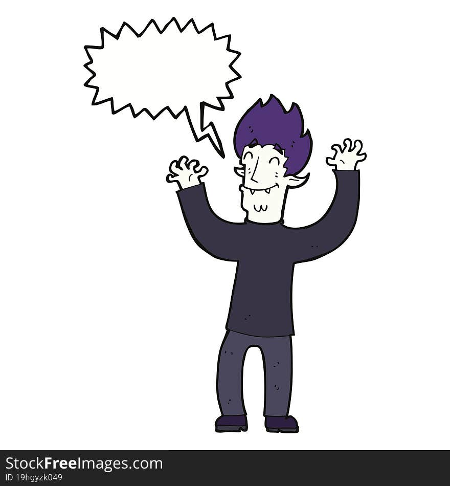 cartoon happy vampire man with speech bubble