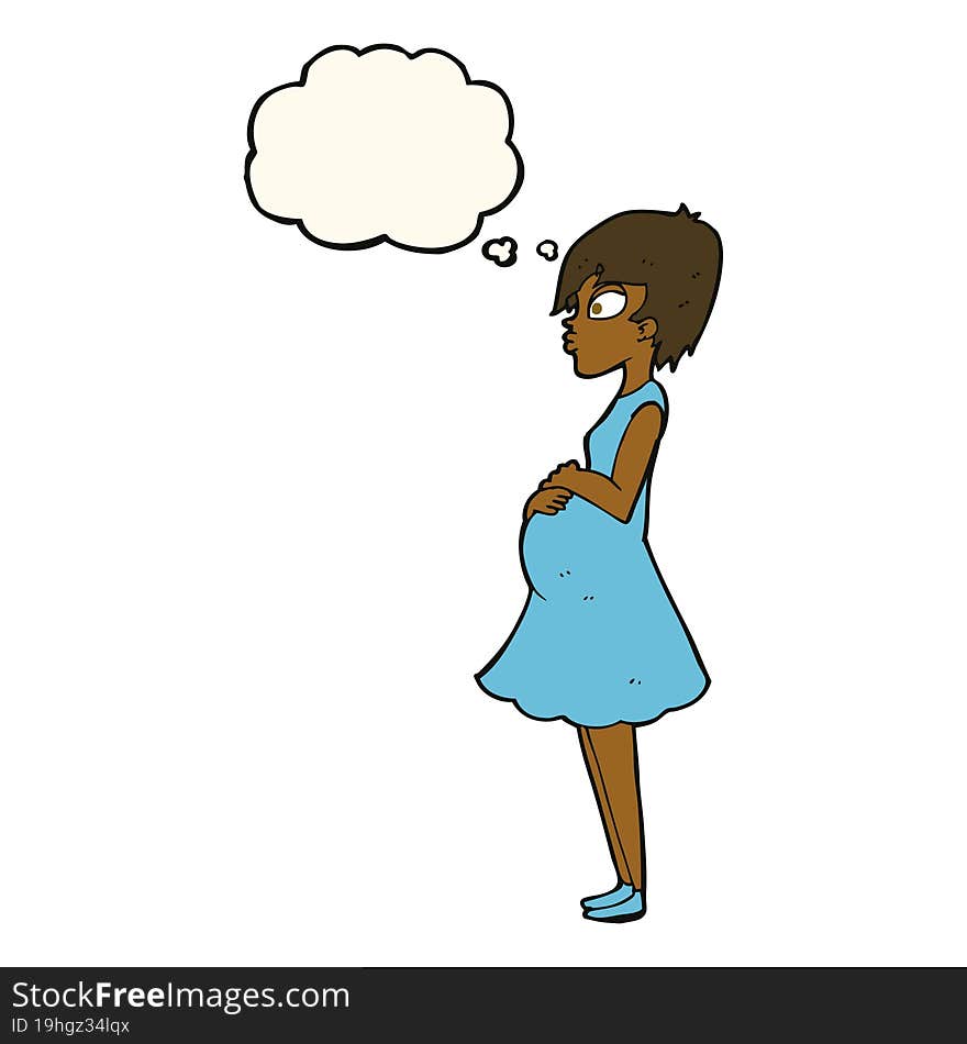 cartoon pregnant woman with thought bubble