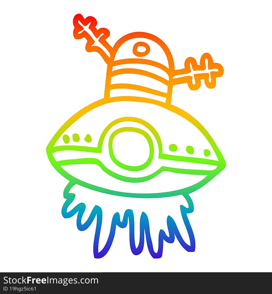 rainbow gradient line drawing cartoon alien spaceship