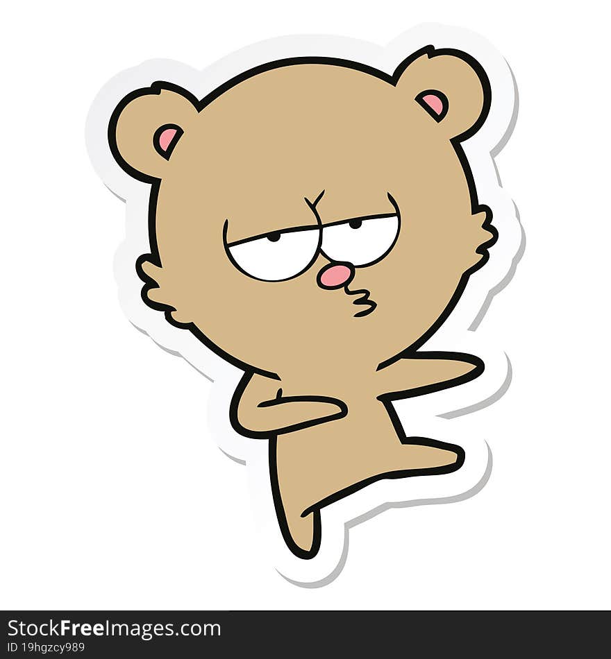 sticker of a bored bear cartoon dancing