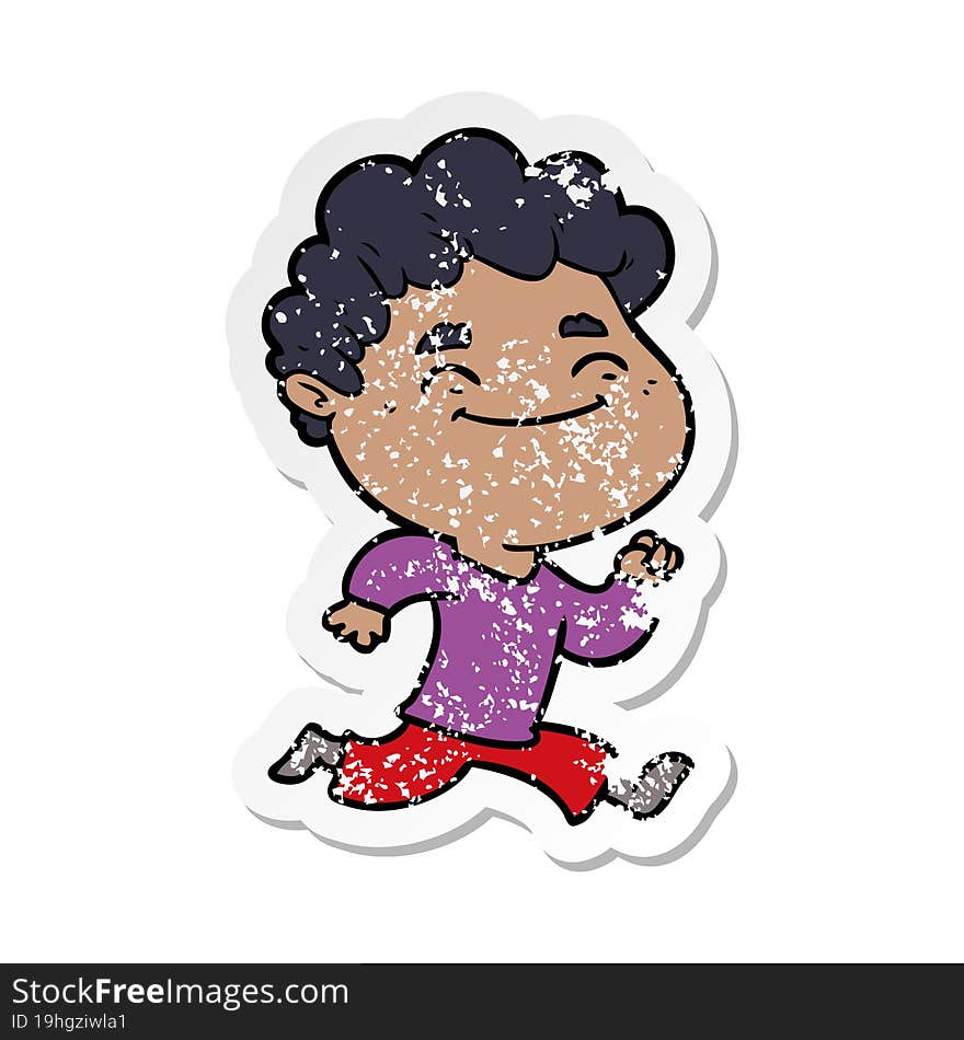 distressed sticker of a cartoon friendly man