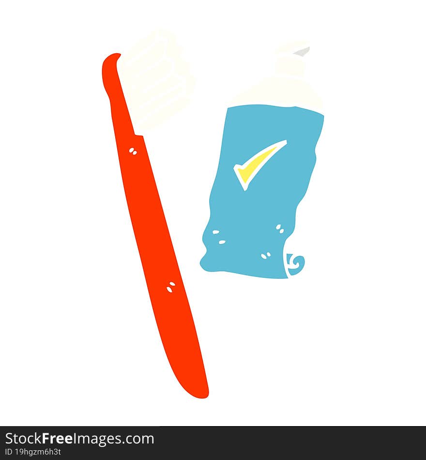 flat color illustration cartoon tooth brush and paste