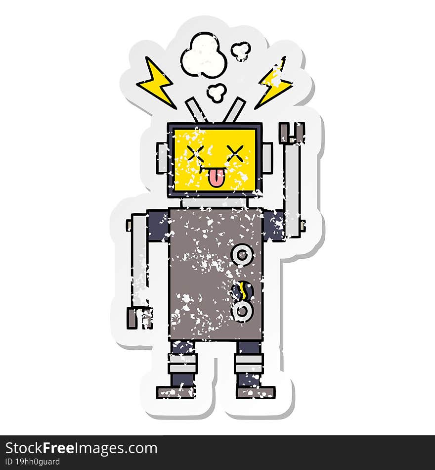 Distressed Sticker Of A Cute Cartoon Robot