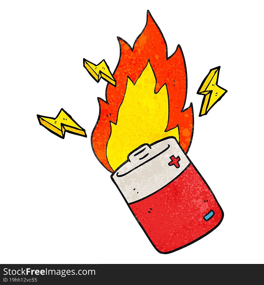 textured cartoon flaming battery