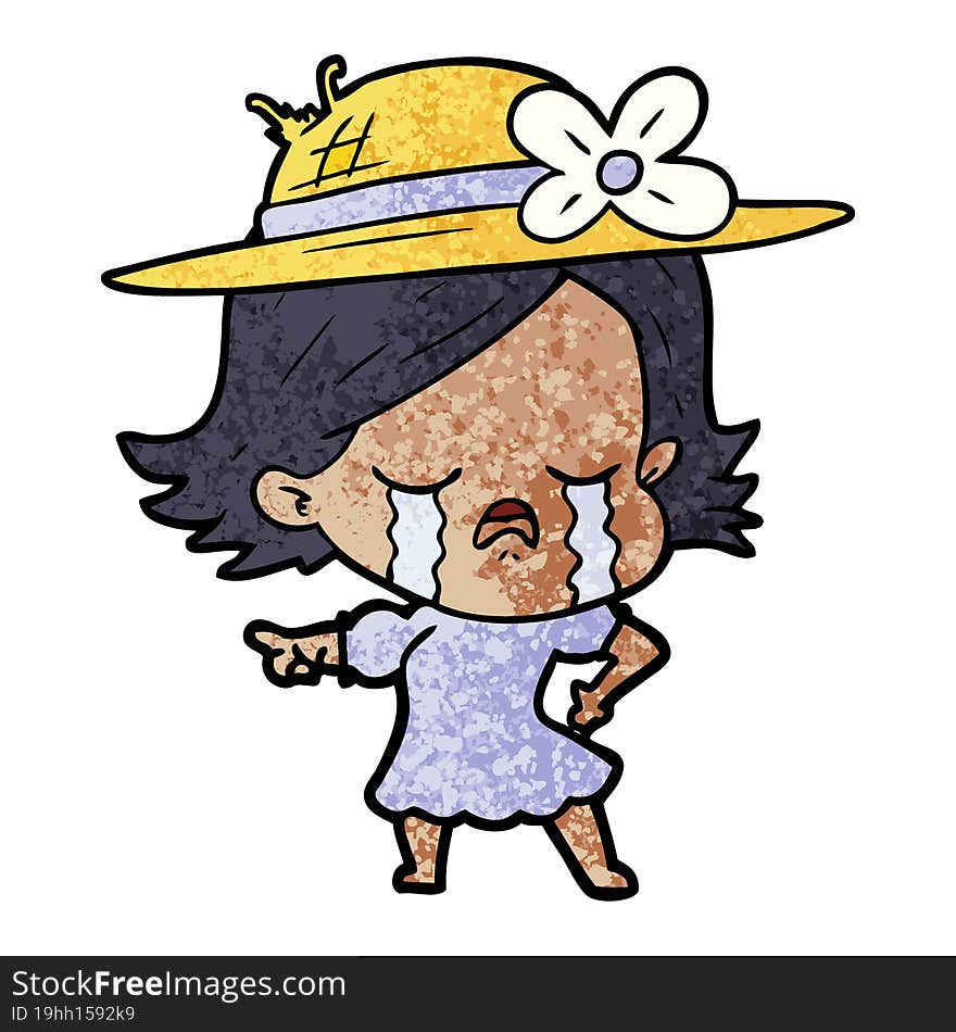 cartoon girl crying and pointing. cartoon girl crying and pointing