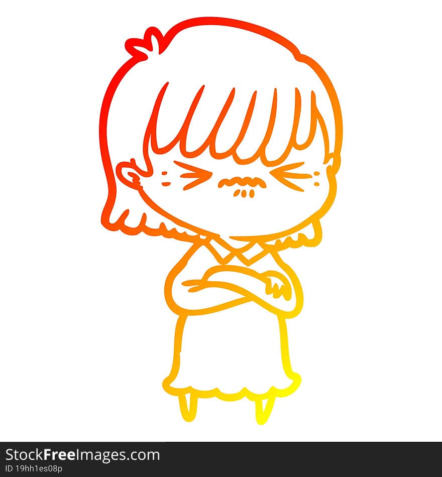 warm gradient line drawing annoyed cartoon girl