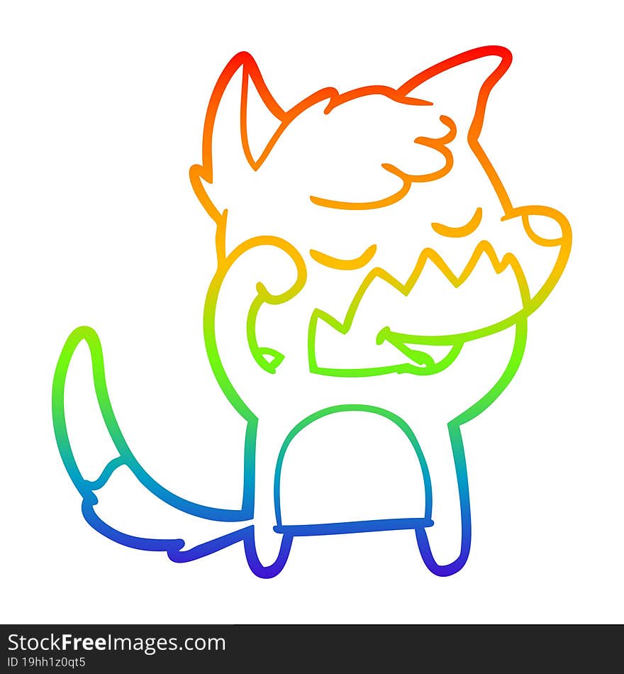 rainbow gradient line drawing friendly cartoon fox waking up