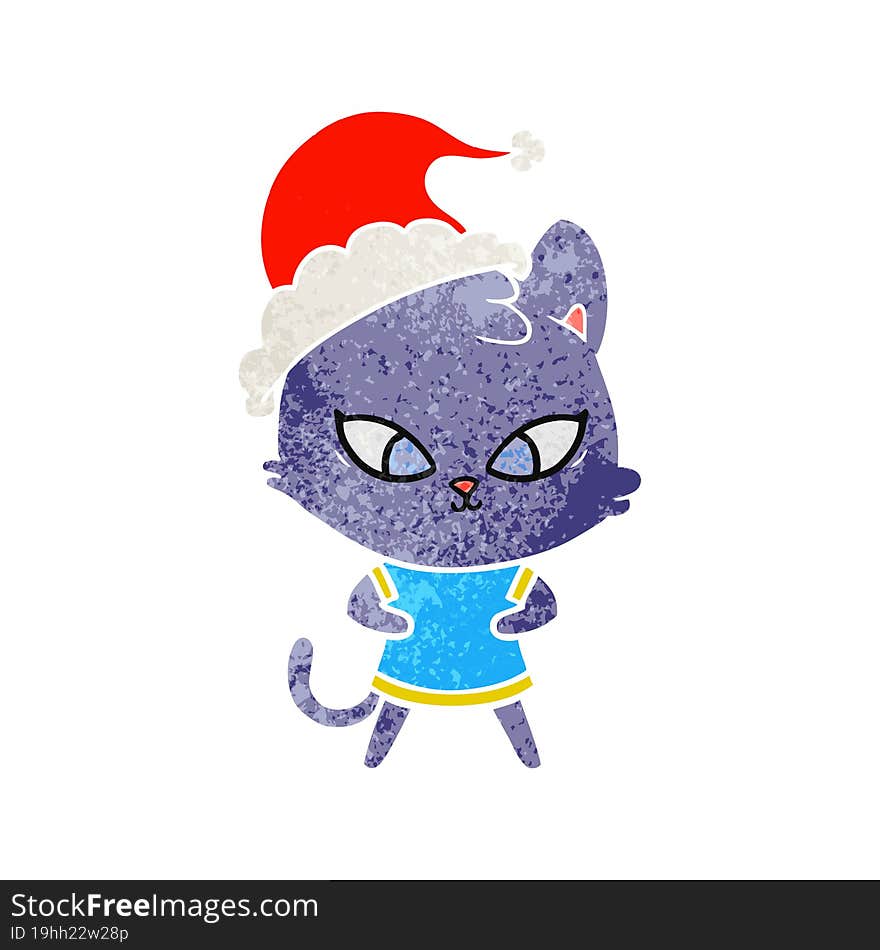 cute hand drawn retro cartoon of a cat wearing santa hat. cute hand drawn retro cartoon of a cat wearing santa hat