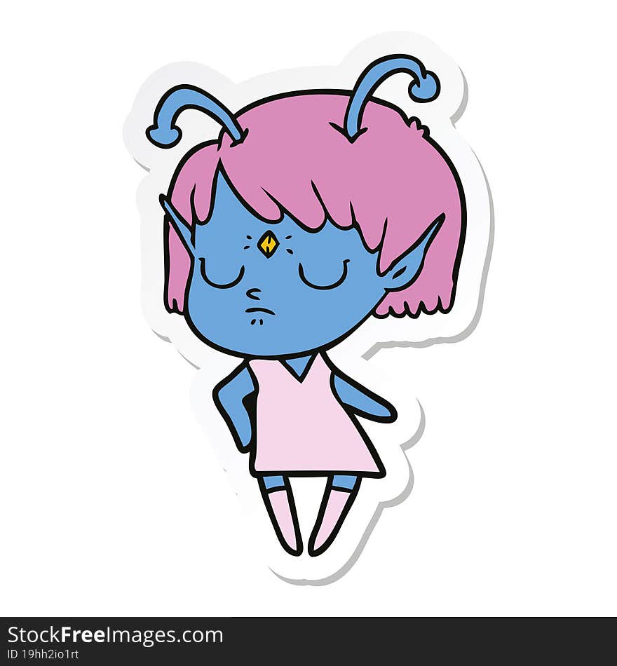 sticker of a cartoon alien girl