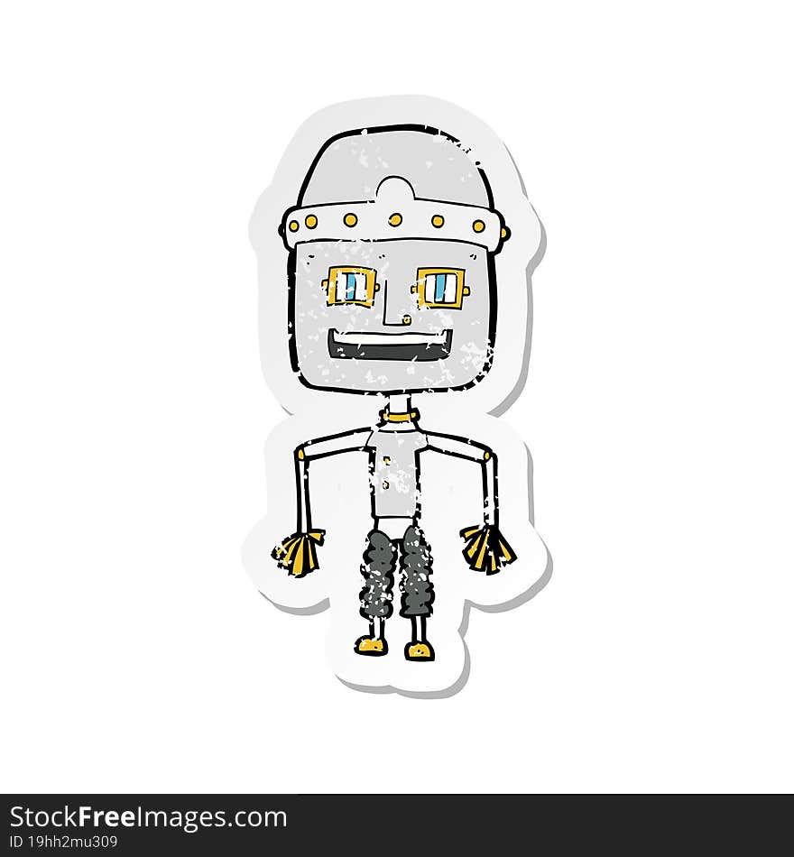 retro distressed sticker of a funny cartoon robot