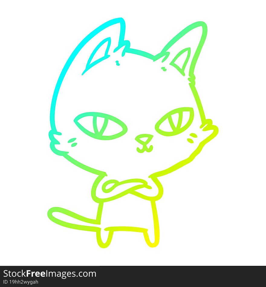 Cold Gradient Line Drawing Cartoon Cat Staring