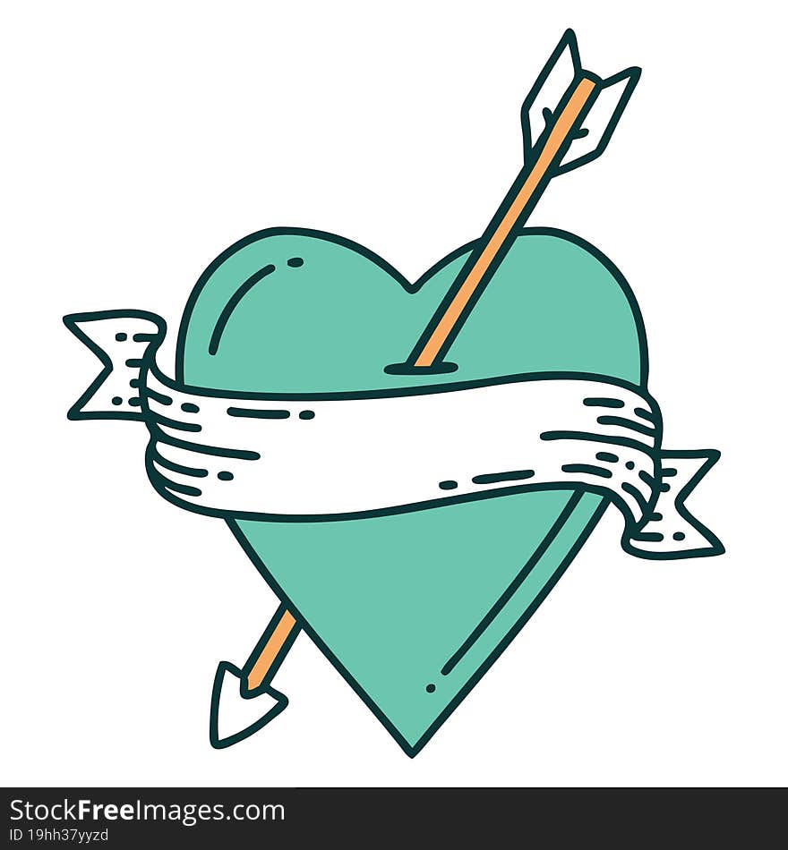 Tattoo Style Icon Of An Arrow Heart And Banner