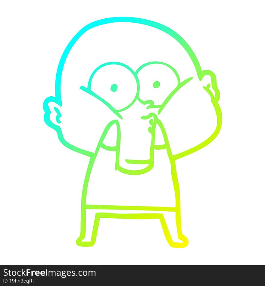 cold gradient line drawing of a cartoon bald man staring