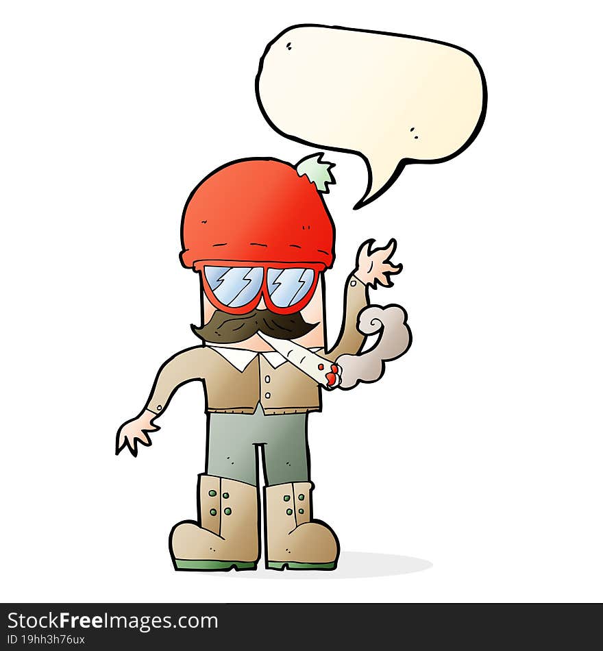 cartoon man smoking pot with speech bubble