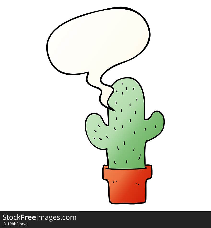 cartoon cactus and speech bubble in smooth gradient style